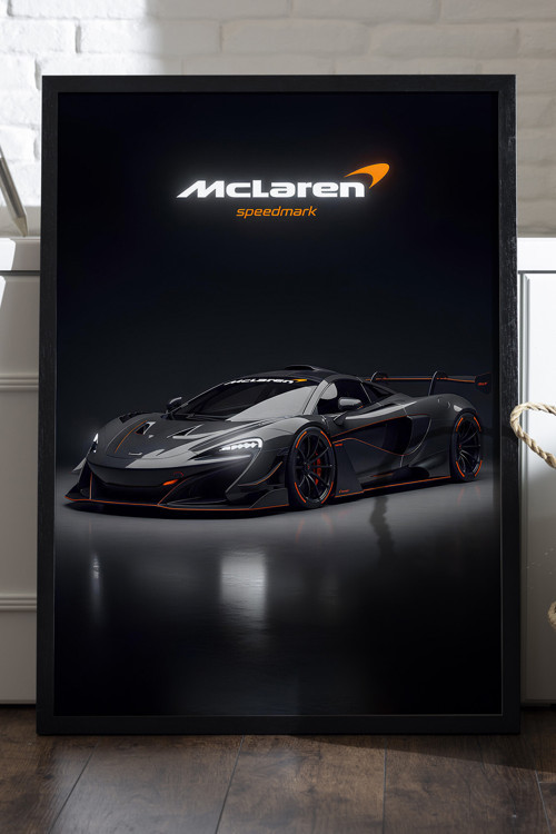 Mclaren P1 Gtr Siyah Ahşap Çerçeveli Poster, Dekoratif Araba Duvar Tablosu