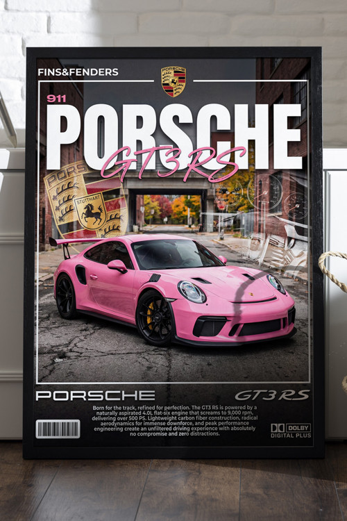 Porsche 911 Gt3 Rs Siyah Ahşap Çerçeveli Poster, Dekoratif Araba Duvar Tablosu