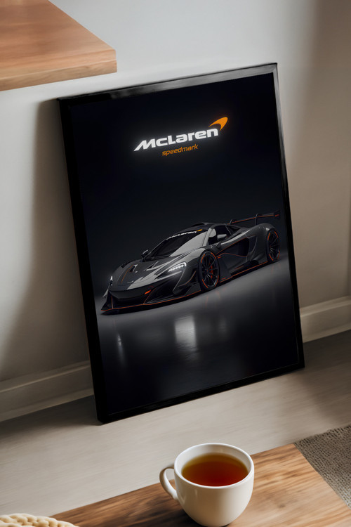Mclaren P1 Gtr Siyah Ahşap Çerçeveli Poster, Dekoratif Araba Duvar Tablosu