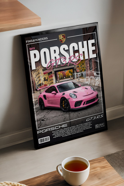 Porsche 911 Gt3 Rs Siyah Ahşap Çerçeveli Poster, Dekoratif Araba Duvar Tablosu