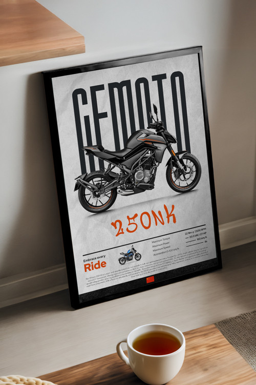 Cfmoto 250 Nk Siyah Ahşap Çerçeveli Poster, Dekoratif Motosiklet Duvar Tablosu