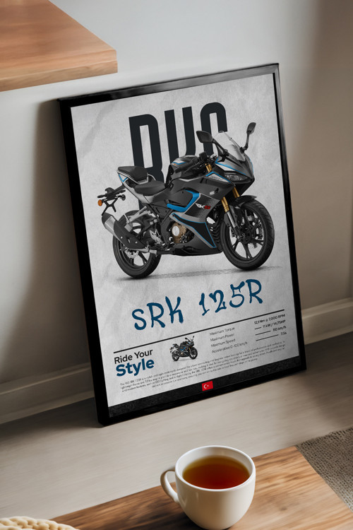 Rks Srk 125R Siyah Ahşap Çerçeveli Poster, Dekoratif Motosiklet Duvar Tablosu