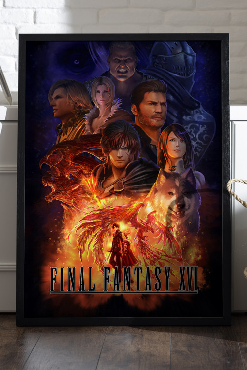Final Fantasy Siyah Ahşap Çerçeveli Poster, Dekoratif Oyun Duvar Tablosu