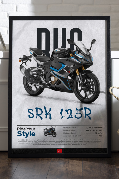 Rks Srk 125R Siyah Ahşap Çerçeveli Poster, Dekoratif Motosiklet Duvar Tablosu