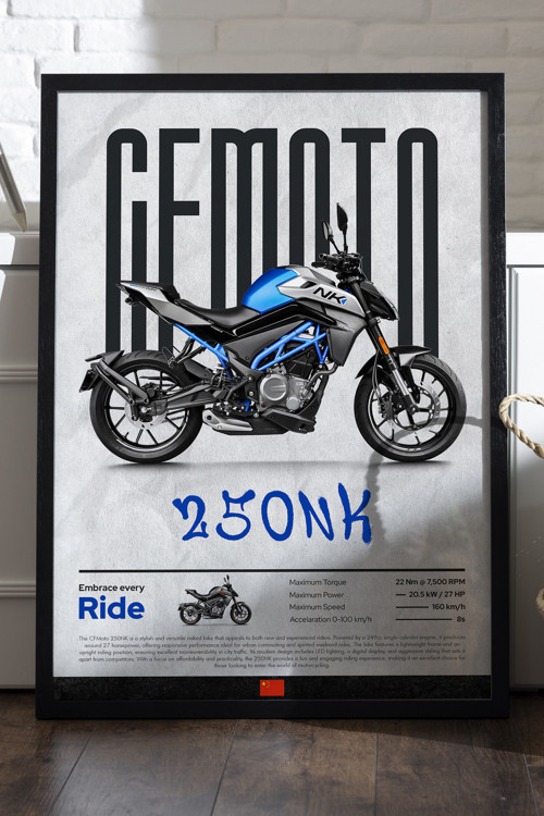 Cfmoto 250 Nk Siyah Ahşap Çerçeveli Poster, Dekoratif Motosiklet Duvar Tablosu