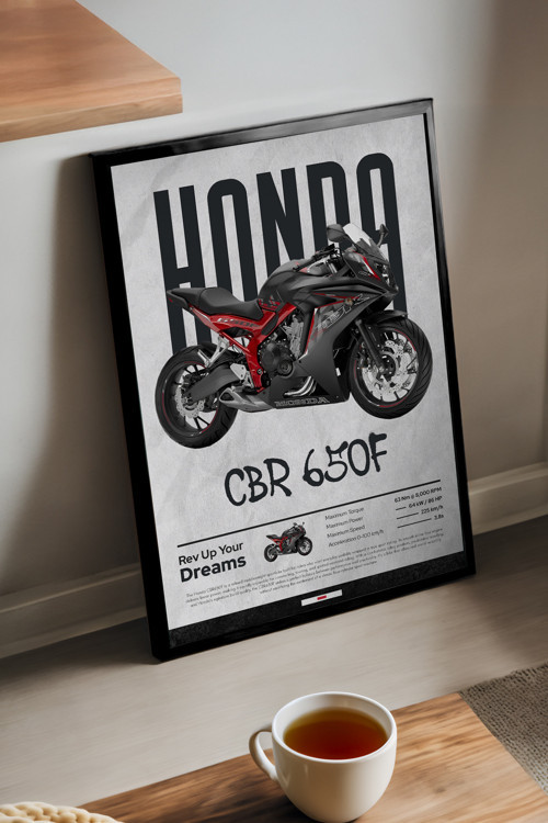 Honda Cbr 650F Siyah Ahşap Çerçeveli Poster, Motosiklet Duvar Tablosu