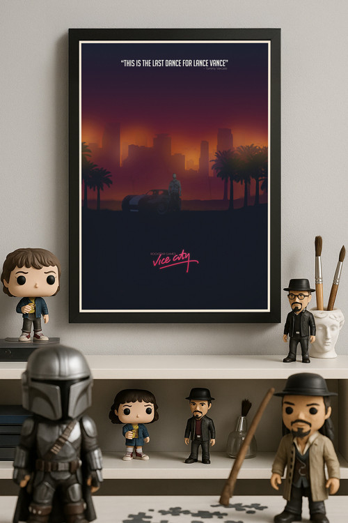 Gta Vice City Siyah Ahşap Çerçeveli Poster, Dekoratif Oyun Duvar Tablosu