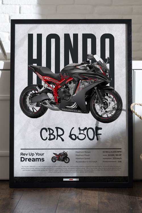 Honda Cbr 650F Siyah Ahşap Çerçeveli Poster, Motosiklet Duvar Tablosu