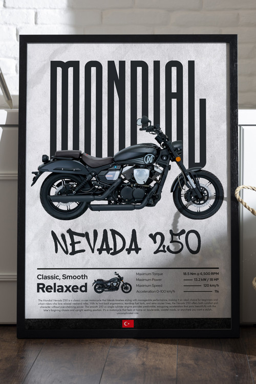 Mondialnevada 250 Siyah Ahşap Çerçeveli Poster, Dekoratif Motosiklet Duvar Tablosu
