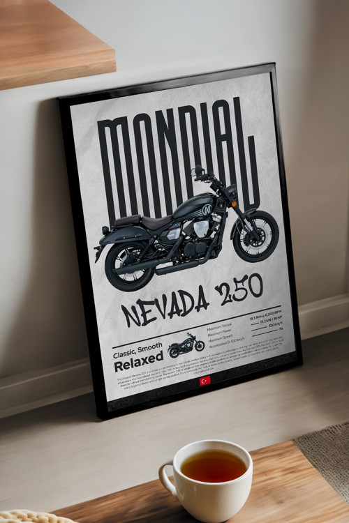 Mondialnevada 250 Siyah Ahşap Çerçeveli Poster, Dekoratif Motosiklet Duvar Tablosu