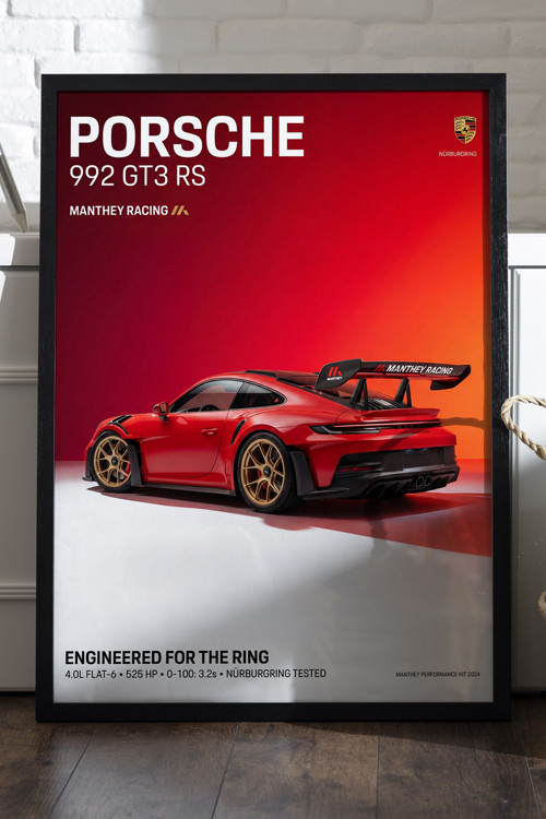 Porsche 992 Gt3 Rs Ahşap Çerçeveli Poster, Dekoratif Araba Duvar Tablosu