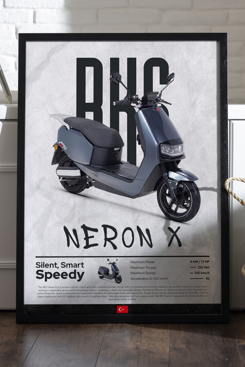 Rks Neron X Siyah Ahşap Çerçeveli Poster, Dekoratif Motosiklet Duvar Tablosu