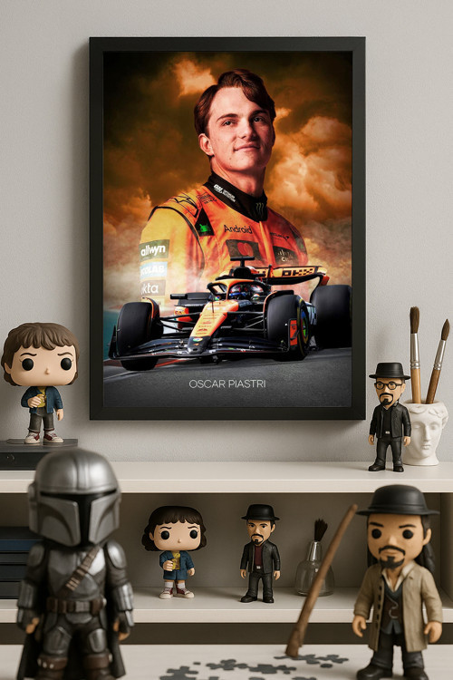 Oscar Piastri Siyah Ahşap Çerçeveli Poster, Dekoratif Formula 1 Duvar Tablosu