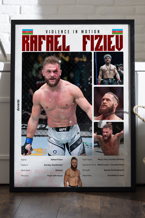 Rafael Fiziev Ufc Siyah Ahşap Çerçeveli Poster, Dekoratif Dövüş Duvar Tablosu