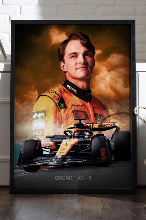Oscar Piastri Siyah Ahşap Çerçeveli Poster, Dekoratif Formula 1 Duvar Tablosu