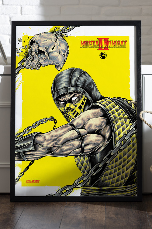 Mortal Kombat Siyah Ahşap Çerçeveli Poster, Dekoratif Oyun Duvar Tablosu