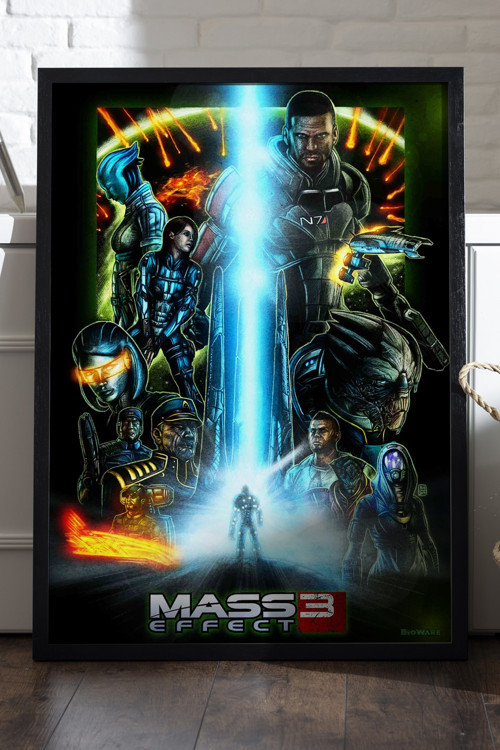 Mass Effect Siyah Ahşap Çerçeveli Poster, Dekoratif Oyun Duvar Tablosu