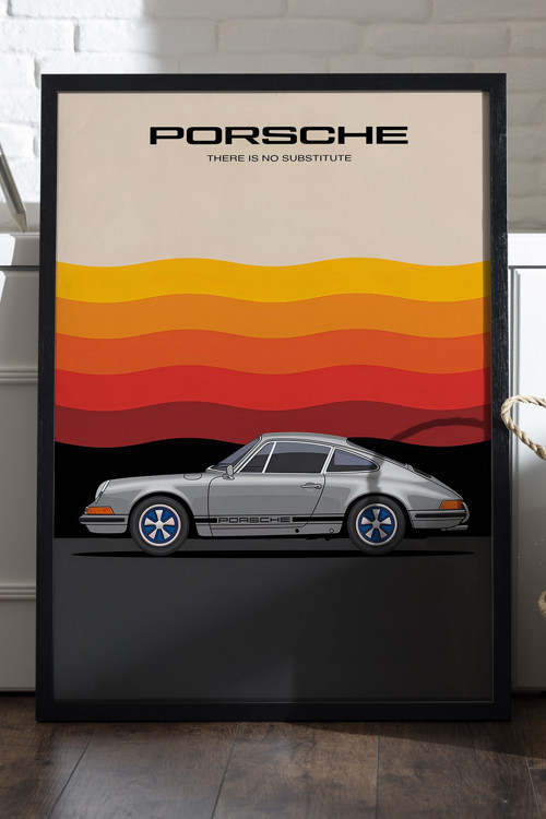 Porsche 911 Siyah Ahşap Çerçeveli Poster, Dekoratif Araba Duvar Tablosu