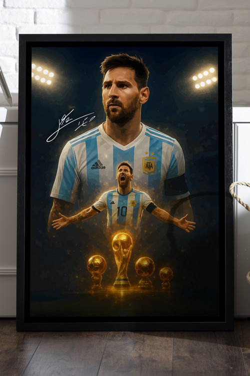 Lionel Siyah Ahşap Çerçeveli Poster, Dekoratif Futbol Duvar Tablosu