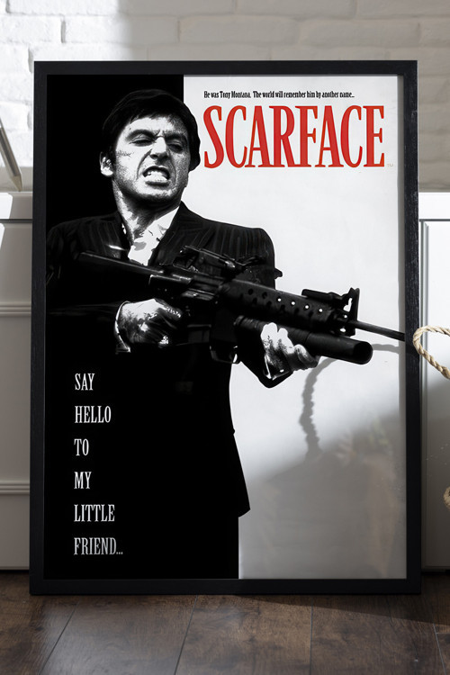 Scarface Siyah Ahşap Çerçeveli Poster, Dekoratif Film Duvar Tablosu