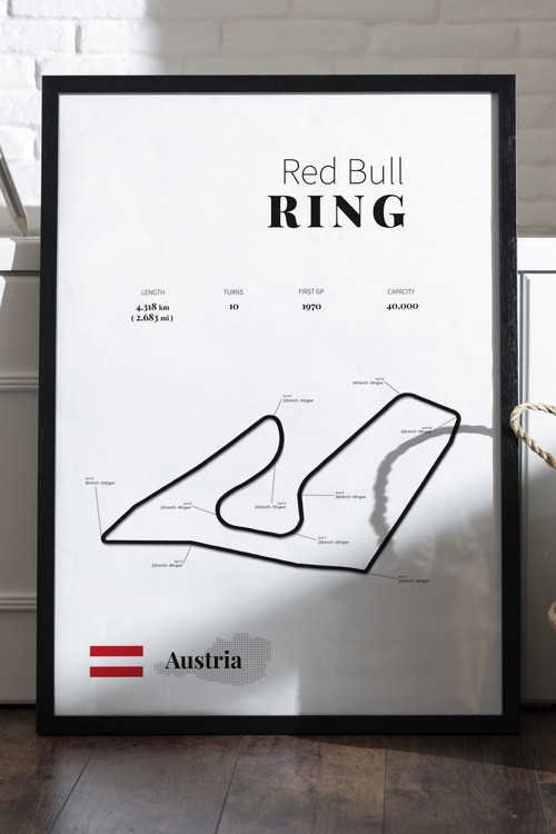 Red Bull Ring Formula 1 Siyah Ahşap Çerçeveli Poster, Dekoratif Harita Duvar Tablosu