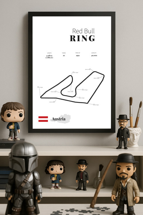 Red Bull Ring Formula 1 Siyah Ahşap Çerçeveli Poster, Dekoratif Harita Duvar Tablosu