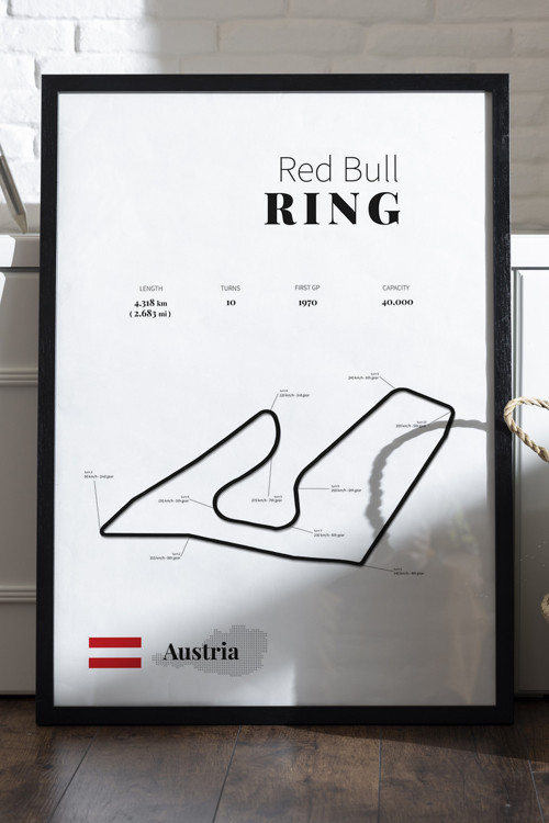 Red Bull Ring Formula 1 Siyah Ahşap Çerçeveli Poster, Dekoratif Harita Duvar Tablosu