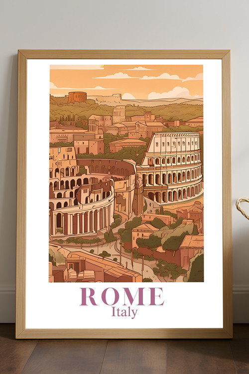 Rome Doğal Ahşap Çerçeveli Poster, Dekoratif Seyahat Duvar Tablosu
