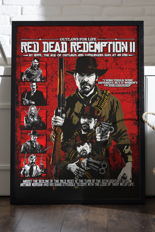 Red Dead Redemption Siyah Ahşap Çerçeveli Poster, Dekoratif Oyun Duvar Tablosu