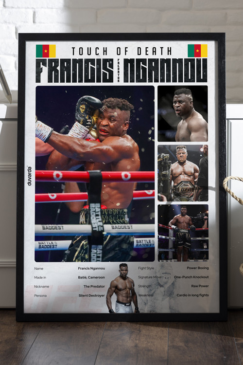 Francis Ngannou Ufc Siyah Ahşap Çerçeveli Poster, Dekoratif Dövüş Duvar Tablosu