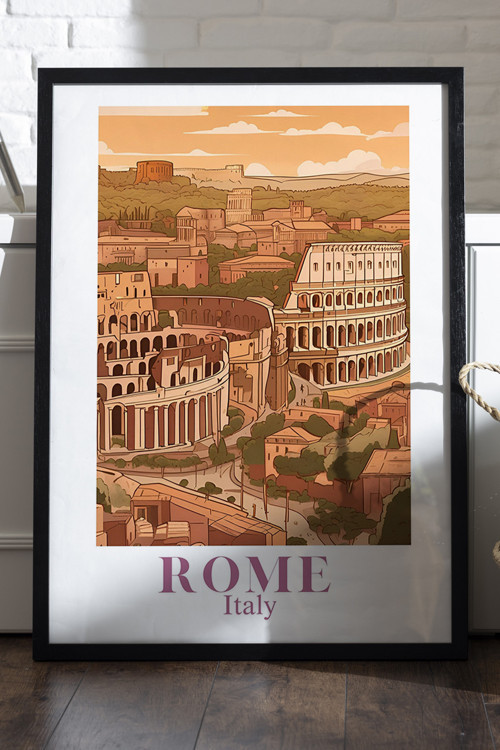 Rome Siyah Ahşap Çerçeveli Poster, Dekoratif Seyahat Duvar Tablosu