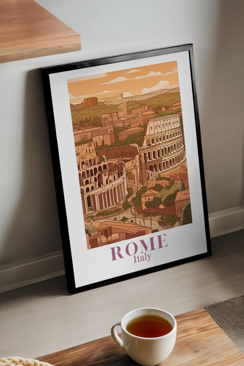 Rome Siyah Ahşap Çerçeveli Poster, Dekoratif Seyahat Duvar Tablosu