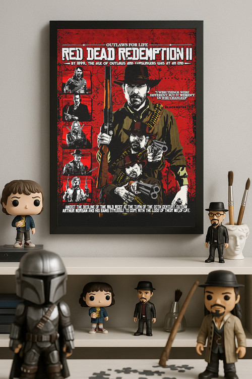 Red Dead Redemption Siyah Ahşap Çerçeveli Poster, Dekoratif Oyun Duvar Tablosu