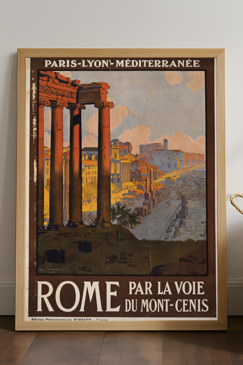 Rome Doğal Ahşap Çerçeveli Poster, Dekoratif Seyahat Duvar Tablosu