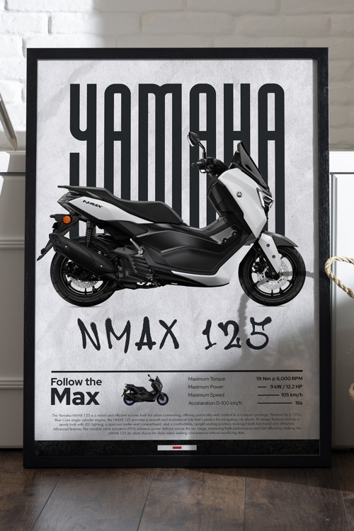 Nmax 125 Siyah Ahşap Çerçeveli Poster, Dekoratif Motosiklet Duvar Tablosu