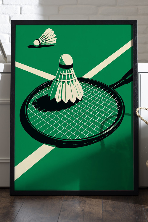 Tenis Raketi Siyah Ahşap Çerçeveli Poster, Dekoratif Spor Duvar Tablosu