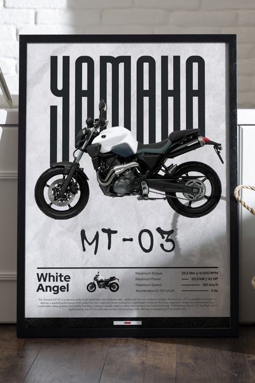 Mt-03 Siyah Ahşap Çerçeveli Poster, Dekoratif Motosiklet Duvar Tablosu