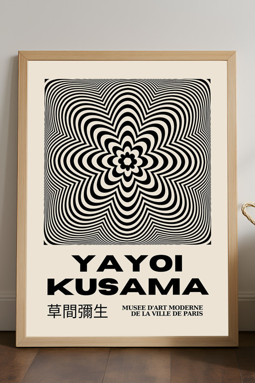 Yayoi Kusama Doğal Ahşap Çerçeveli Poster, Dekoratif Sanatsal Duvar Tablosu