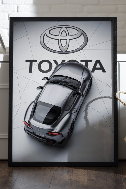Toyota Supra Siyah Ahşap Çerçeveli Poster, Dekoratif Araba Duvar Tablosu
