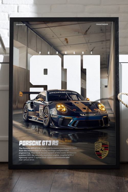 Porsche 911 Siyah Ahşap Çerçeveli Poster, Dekoratif Araba Duvar Tablosu