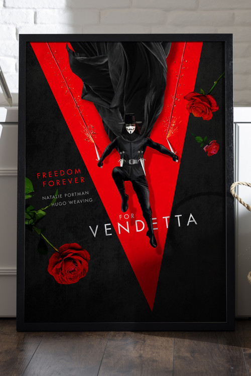 V For Vendetta Siyah Ahşap Çerçeveli Poster, Dekoratif Film Duvar Tablosu