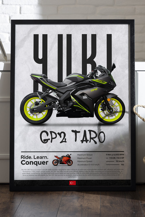 Yuki Gp2 Taro Siyah Ahşap Çerçeveli Poster, Dekoratif Motosiklet Duvar Tablosu