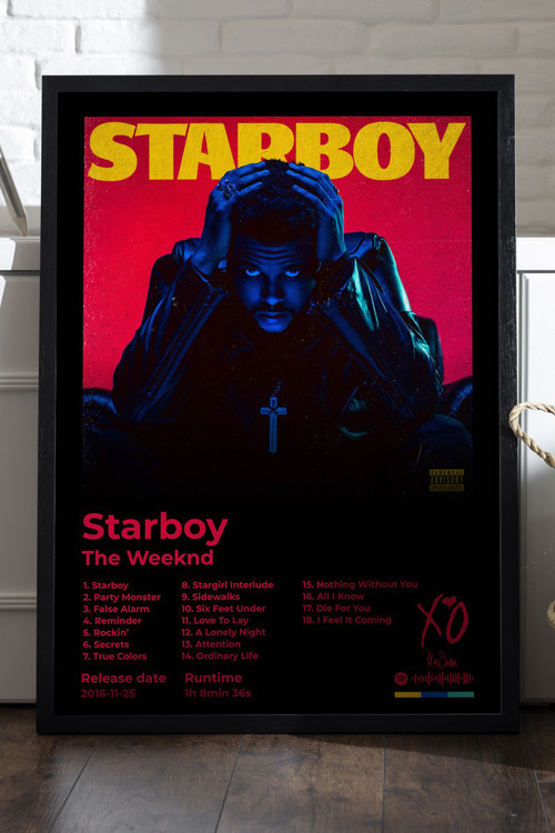 The Weeknd Starboy Siyah Ahşap Çerçeveli Poster, Dekoratif Müzik Albüm Duvar Tablosu