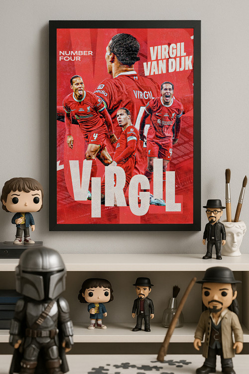 Virgil Van Dijk Siyah Ahşap Çerçeveli Poster, Dekoratif Spor Duvar Tablosu