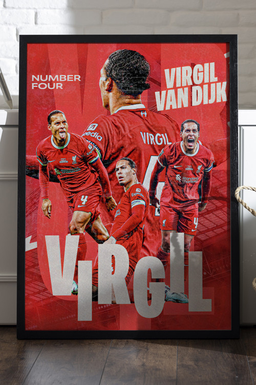Virgil Van Dijk Siyah Ahşap Çerçeveli Poster, Dekoratif Spor Duvar Tablosu