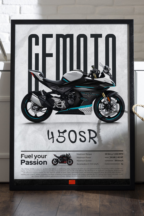 Cfmoto 450 Sr Siyah Ahşap Çerçeveli Poster, Dekoratif Motosiklet Duvar Tablosu