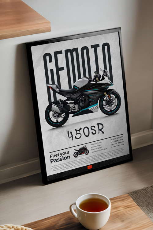 Cfmoto 450 Sr Siyah Ahşap Çerçeveli Poster, Dekoratif Motosiklet Duvar Tablosu