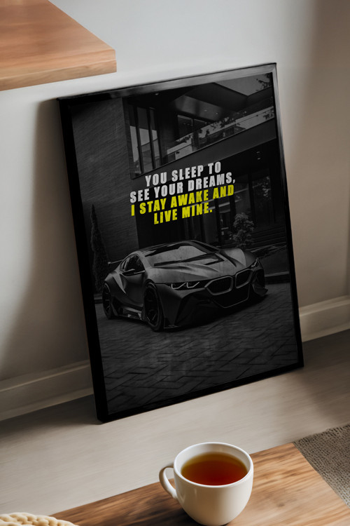 Araba Motivasyon Siyah Ahşap Çerçeveli Poster, Dekoratif Araba Duvar Tablosu