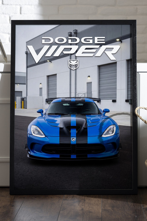 Dodge Viper Siyah Ahşap Çerçeveli Poster, Dekoratif Araba Duvar Tablosu
