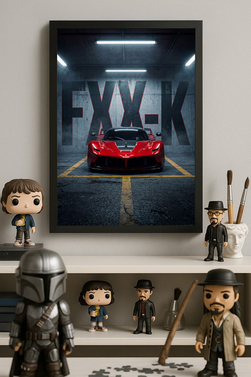 Ferrari Fxx K Siyah Ahşap Çerçeveli Poster, Dekoratif Araba Duvar Tablosu